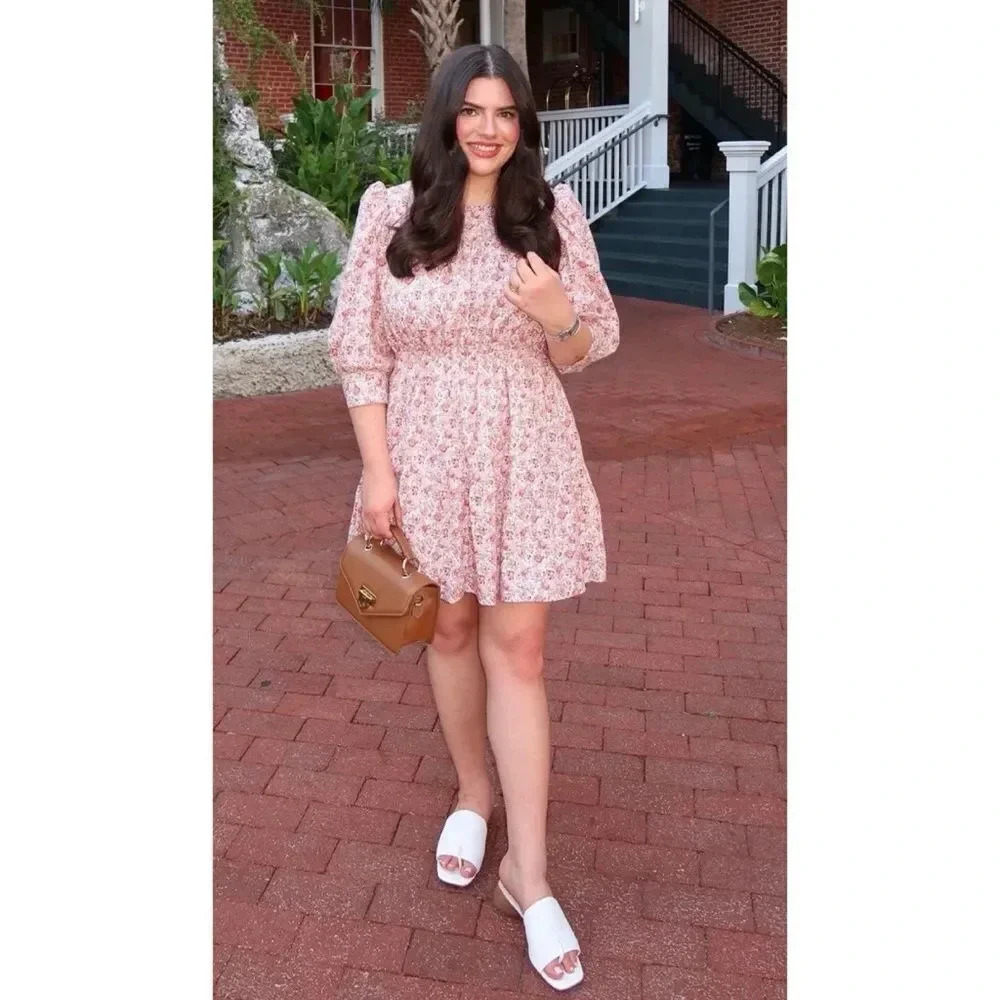 New Tuckerknuck Hyacinth House Pink and Red Floral Maddie Mini Dress